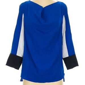 Calvin Klein Long Sleeve Blue and White Top Blouse